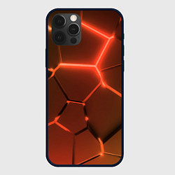 Чехол для iPhone 12 Pro Max Теплые оранжевые неоновые плиты в разломе, цвет: 3D-черный