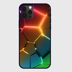 Чехол для iPhone 12 Pro Max Радужные неоновые плиты в разломе градиент, цвет: 3D-черный