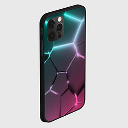 Чехол для iPhone 12 Pro Max Голубые и малиновые неоновые плиты в разломе, цвет: 3D-черный — фото 2
