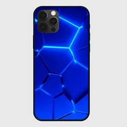 Чехол для iPhone 12 Pro Max Яркие синие неоновые плиты в разломе, цвет: 3D-черный