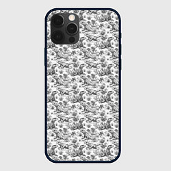 Чехол для iPhone 12 Pro Max Черно белый узор с ящерицами - паттерн, цвет: 3D-черный