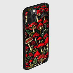Чехол для iPhone 12 Pro Max Лесные красные грибы мухоморы - паттерн, цвет: 3D-черный — фото 2