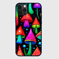 Чехол для iPhone 12 Pro Max Неоновые мухоморы в горошек, цвет: 3D-черный