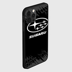 Чехол для iPhone 12 Pro Max Subaru speed на темном фоне со следами шин, цвет: 3D-черный — фото 2
