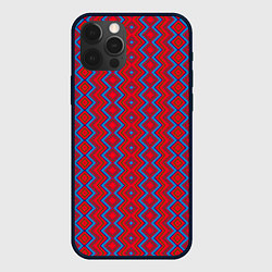 Чехол для iPhone 12 Pro Max Красно -синий геометрический узор зиг заг вертикал, цвет: 3D-черный