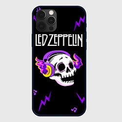 Чехол для iPhone 12 Pro Max Led Zeppelin неоновый череп, цвет: 3D-черный