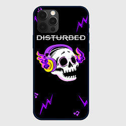 Чехол для iPhone 12 Pro Max Disturbed неоновый череп, цвет: 3D-черный