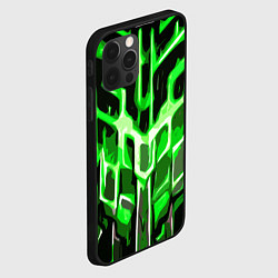 Чехол для iPhone 12 Pro Max Абстрактные зелёные линии на чёрном фоне, цвет: 3D-черный — фото 2