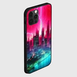 Чехол для iPhone 12 Pro Max Неоновая гроза в мегаполисе - удар молнии, цвет: 3D-черный — фото 2