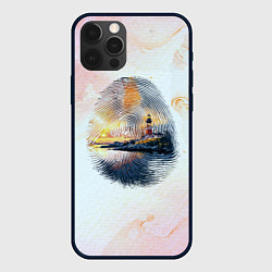 Чехол iPhone 12 Pro Max Маяк у моря на закате в отпечатке пальца
