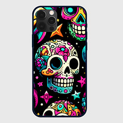 Чехол iPhone 12 Pro Max Space collage with skulls and rockets - ai art