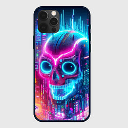 Чехол iPhone 12 Pro Max Neon skull in metropolis - future