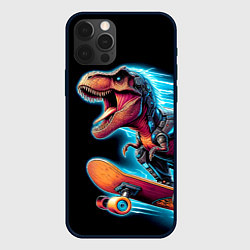 Чехол для iPhone 12 Pro Max Cool Dino on a skateboard - neon glow fantasy, цвет: 3D-черный