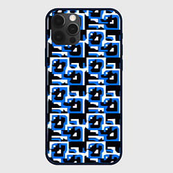 Чехол для iPhone 12 Pro Max Бело-синие фигуры на чёрном фоне, цвет: 3D-черный