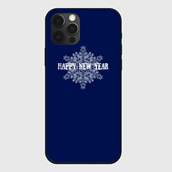 Чехол для iPhone 12 Pro Max Happy New Year синий со снежинкой, цвет: 3D-черный