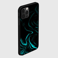 Чехол для iPhone 12 Pro Max Чёрный с бирюзовыми разводами абстракция, цвет: 3D-черный — фото 2