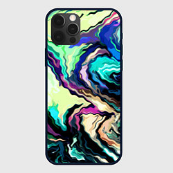 Чехол для iPhone 12 Pro Max Абстракция смесь красок сине-зелёный, цвет: 3D-черный