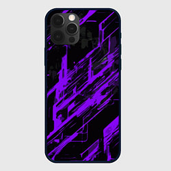 Чехол для iPhone 12 Pro Max Purple stripes on a black background, цвет: 3D-черный