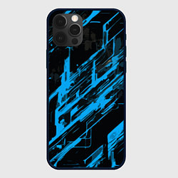 Чехол для iPhone 12 Pro Max Blue stripes on a black background, цвет: 3D-черный