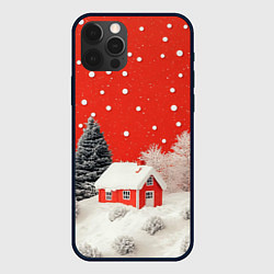 Чехол для iPhone 12 Pro Max Новогодний домик и красное небо, цвет: 3D-черный