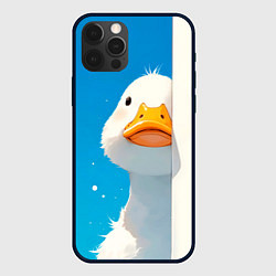 Чехол для iPhone 12 Pro Max Белый гусь выглядывает из-за угла, цвет: 3D-черный