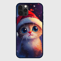 Чехол для iPhone 12 Pro Max Котик новогодний в шапочке, цвет: 3D-черный