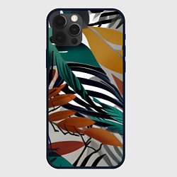 Чехол для iPhone 12 Pro Max Полоски листья, цвет: 3D-черный