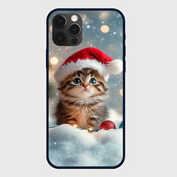 Чехол для iPhone 12 Pro Max Котенок и новогодние шарики, цвет: 3D-черный