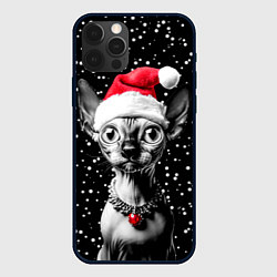Чехол для iPhone 12 Pro Max Сфинкс в шапке Санты, цвет: 3D-черный