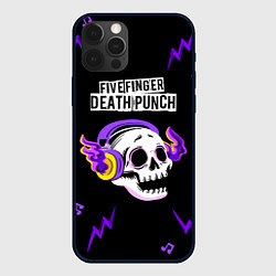 Чехол для iPhone 12 Pro Max Five Finger Death Punch неоновый череп, цвет: 3D-черный