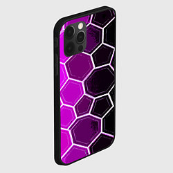 Чехол для iPhone 12 Pro Max Белые шестиугольники на чёрно-фиолетовом фоне, цвет: 3D-черный — фото 2