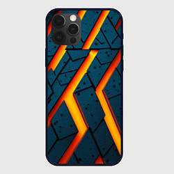 Чехол для iPhone 12 Pro Max Металлическая броня и оранжевое свечение, цвет: 3D-черный
