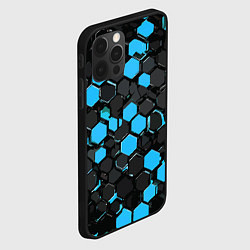 Чехол для iPhone 12 Pro Max Сине-серые шестиугольники на чёрном фоне, цвет: 3D-черный — фото 2