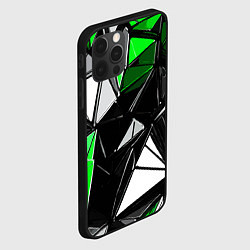 Чехол для iPhone 12 Pro Max Зелёно-белые рельефные треугольники на чёрном фоне, цвет: 3D-черный — фото 2