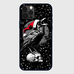 Чехол для iPhone 12 Pro Max Кричащий ворон в шапке Санты, цвет: 3D-черный