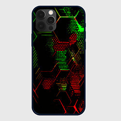 Чехол iPhone 12 Pro Max Красно-зелёные точки и линии на чёрном фоне