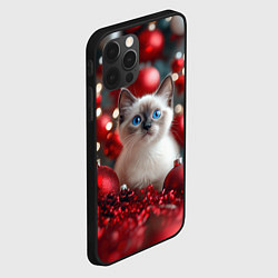 Чехол для iPhone 12 Pro Max Новогодняя пушистая сиамская кошка, цвет: 3D-черный — фото 2