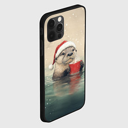 Чехол для iPhone 12 Pro Max Новогодняя выдра пьет кофе, цвет: 3D-черный — фото 2