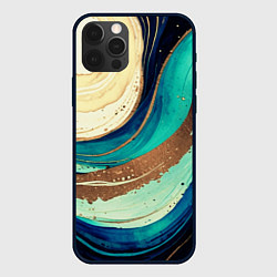 Чехол для iPhone 12 Pro Max Смешение золота и бирюзовых красок, цвет: 3D-черный