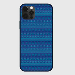 Чехол iPhone 12 Pro Max Синий с голубым этнический орнамент