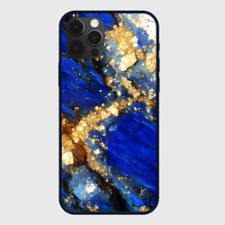 Чехол для iPhone 12 Pro Max Золотой минерал в синем камне, цвет: 3D-черный