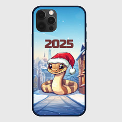 Чехол для iPhone 12 Pro Max Довольная новогодняя змейка 2025, цвет: 3D-черный