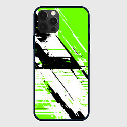 Чехол для iPhone 12 Pro Max Diagonal black and green stripes on a white backgr, цвет: 3D-черный