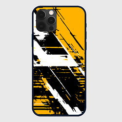 Чехол для iPhone 12 Pro Max Diagonal black and white stripes on a yellow backg, цвет: 3D-черный