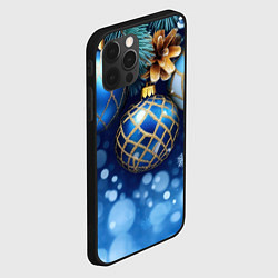 Чехол для iPhone 12 Pro Max Синие новогодние шары, цвет: 3D-черный — фото 2