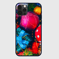 Чехол для iPhone 12 Pro Max Новогодние ёлочные игрушки, цвет: 3D-черный