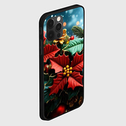 Чехол для iPhone 12 Pro Max Новогодние цветы и шишки, цвет: 3D-черный — фото 2