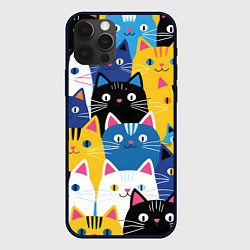 Чехол для iPhone 12 Pro Max Много цветных котиков, цвет: 3D-черный