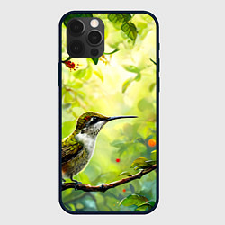 Чехол для iPhone 12 Pro Max Колибри в цветах, цвет: 3D-черный