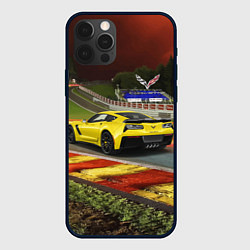 Чехол для iPhone 12 Pro Max Chevrolet Corvette на гоночной трассе, цвет: 3D-черный